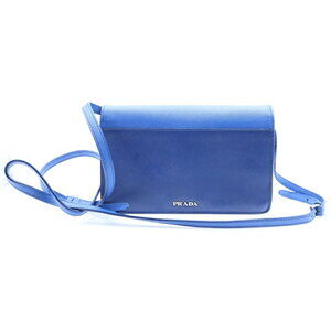 Prada Saffiano Shoulder Logo Plate Turnlock Bag Leather Blue